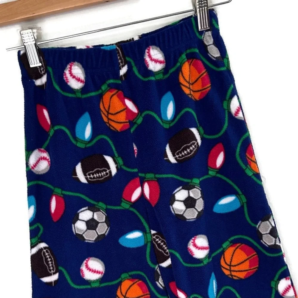 Christmas Sports Fleece Pajama Pants Boy L 10-12 Football Soccer Baseball Basket